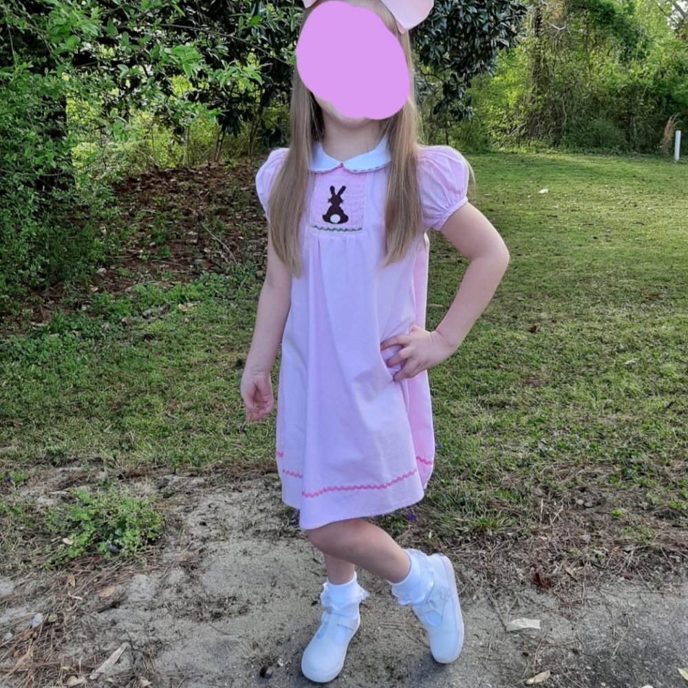 Smock Monkey pink Easter dress with chocolate bunny girl size 4
